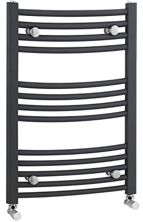 nuie MTY102 Modern Bathroom Vertical Heated Ladder Towel Rail with Curved Rails, 700mm x 500mm, Anthracite