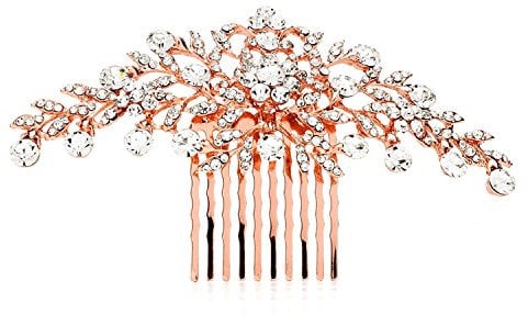 Mariell Glistening Rose Gold and Clear Crystal Petals Bridal, Wedding or Prom Hair Comb Accessory