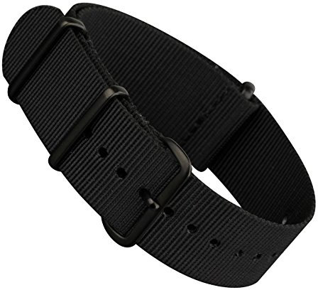 Black Infantry Military MoD NATO Nylon Fabric G10 4 Rings Watch Strap Band Black Buckle (22mm)