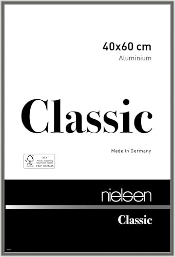 nielsen Bilderrahmen, 40 x 60 cm, Aluminium, Grau glanz, Posterrahmen zum Aufhängen im Hoch- & Querformat, Echtglas, Classic