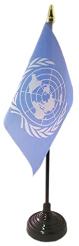AZ FLAG - Tischflagge Vereinte Nationen Uno - 15x10 cm Goldene Splitze - United Nations Tischfahne 10 x 15 Cm - Flaggen