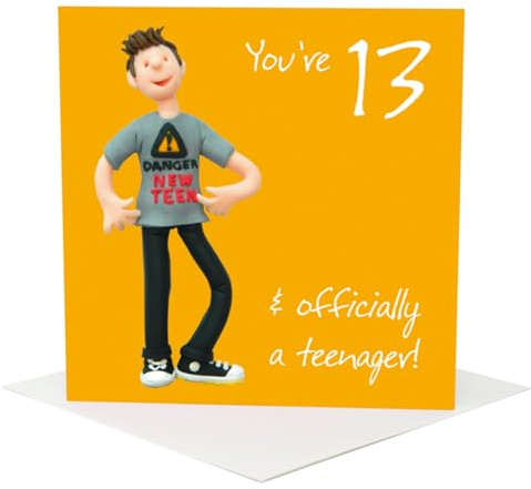 Holy Mackerel male 13th birthday card for a boy - designed by artist Erica Sturla - 15cm square and blank inside for your message - made in the UK