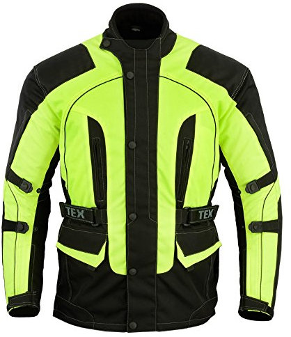 Texpeed Haute visibilité réfléchissante imperméable veste homme homologué avec protection - Hiver longue blouson motard avec armure CE (EN 1621-1) Jaune Noir - M