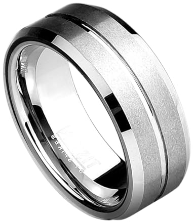 Paula & Fritz® Ring Herren Silber Matt Streifen TISTEN Titan-Wolfram Größe 62 (19,7) 8-mm Ringbreite Partnerring Ehe-Ring Band-Ring Damen-Ring Verlobung