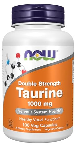 NOW Supplements, Taurine 1,000 mg, Double Strength, Nervous System Health*, 100 Veg Capsules