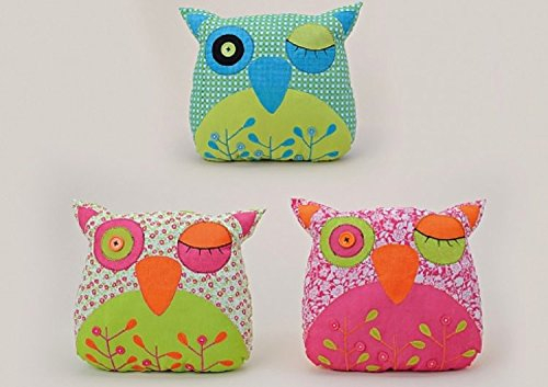 Eulen im 3er Set, Deko, Dekokissen, Blau, Grün, Rosa, 30cm