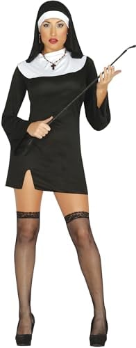 FIESTAS GUIRCA Sexy Nonne Kostüm Damen inkl. kurzes Nonnen Kleid u. Kopfbedeckung - Größe L 42 – 44 - Fasching Nonne Kostüm - Fastnacht Nonnen Kostüm, Halloween Kostüm Nonne, Karneval Nonne Kostüm