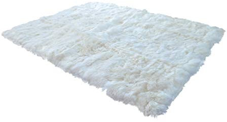 Naturasan Designer Öko Schaffell Lammfell Teppich, Hochflor, Langflor, Retro, Flokati Schaffellteppich (200x200, Weiss)
