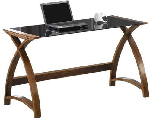 Jual Helsinki Curved Walnut and Black Glass Laptop Desk