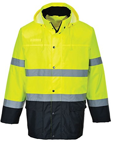 Portwest S166 Hi-Vis Contrast Rain Lite Traffic Jacket 150D Oxford Weave | Yellow/Navy, Small, EN ISO 20471 Class 3, EN 343 Class 3:1, UPF 40+, Secure Fit, Two-Way Zip, Storm Flap Front, Radio Loop