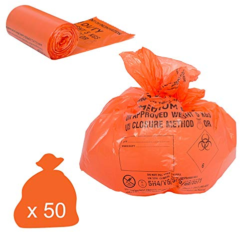 Sacs de déchets cliniques, résistance moyenne, 20 Litre/5 kg, Orange, 50