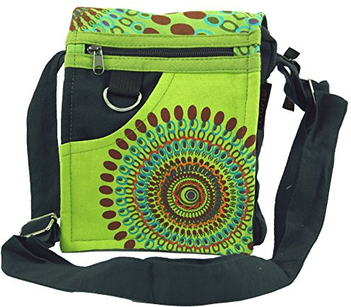 GURU SHOP Kleine Schultertasche, Hippie Tasche, Goa Tasche - Grün, Unisex - Erwachsene, Baumwolle, 18x17x7 cm