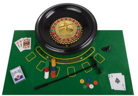 Roulette Wheel Set – 16-Inch Gambling Wheel with Reversible Roulette and Black Jack Table Cotton, Chips, 2 Decks of Cards, and More by Trademark Poker