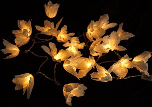 GURU SHOP Lotus Blüten LED Lichterkette - Blüte Weiß, 6x6x350 cm