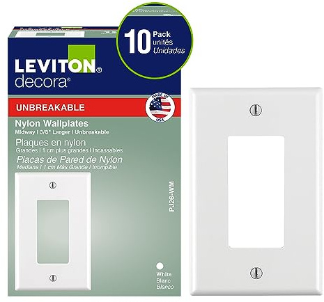 Leviton 1-Gang 1-Decora Midway Nylon Wallplate 10 Pack, PJ26-WM, White