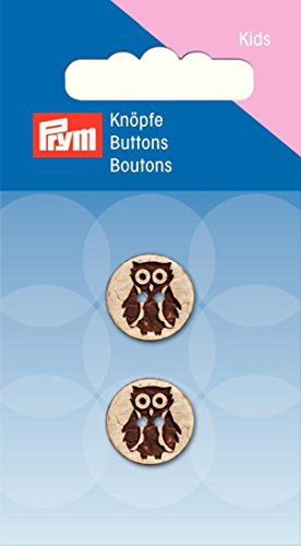 Knopf 2-Loch, Eule Kokos 15 mm, braun, 2 Stück