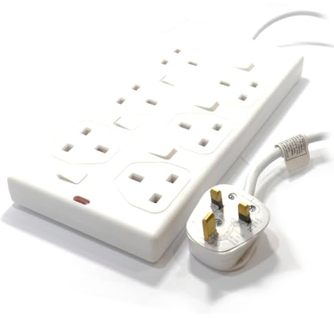 kenable 6 Gang Extension Lead with Individual Switches UK Power Strip 5m Cable White | 6 Way Mains Sockets for TV Computer Games Console | Energy Saving Surge Protector