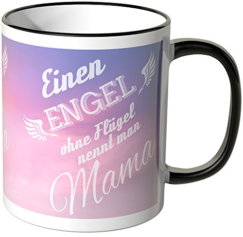 WANDKINGS® Tasse, Schriftzug: Einen Engel ohne Flügel nennt Man Mama - SCHWARZ