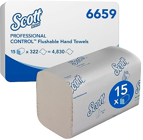 Scott® Control™ Falthandtücher 6659, 1-lagige, weiße Einweg-Papierhandtücher aus FSC-zertifiziertem Papier, für das tägliche Händetrocknen, 15 Packungen x 322 Tücher (insges. 4.830)