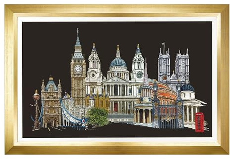 Thea Gouverneur - Counted Cross Stitch Kit - London - Aida Black - 18 Count - Embroidery Kit for Adults - DMC Embroidery Threads and Other Cross Stitch Supplies Included - 470.05