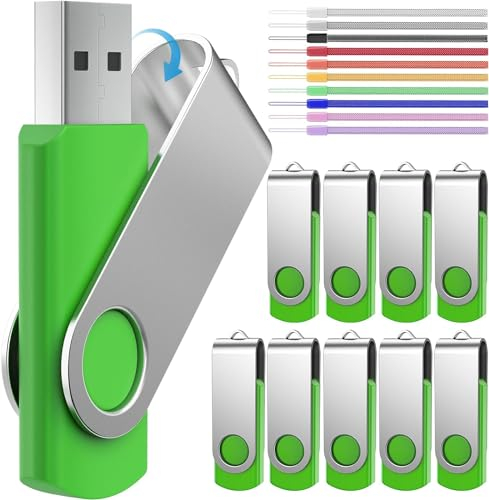 FEBNISCTE 10 Pezzi Pendrive 128MB - Chiavetta USB 2.0 Girevole Verde - Penna Bassa Capacità Con Cordicella - Set Regalo Natalizio per Dati