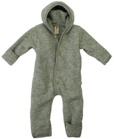 Engel-Natur Baby Overall mit Kapuze aus Bio Schurwoll-Fleece, Hellgrau Melange, Gr. 62/68