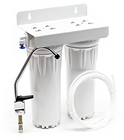 Naturewater NW-PR302 2 Stufen Wasserfilter Doppelfilter, 5 µ, Ø60 mm PP Kartusche, Filter Wandhalterung, Filterschlüssel, 2,5 m Schlauch, Sedimentfilter Aktivkohleblock