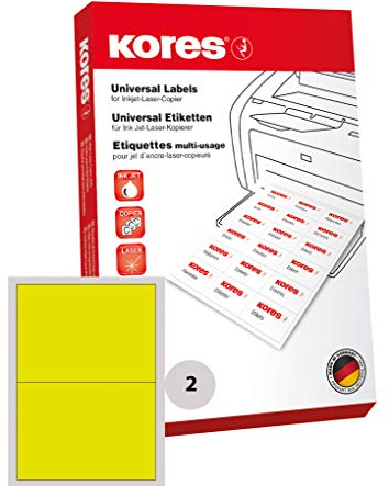Kores Farbige Universal-Etiketten, 210 x 148.5 mm, 100 Blatt,gelb