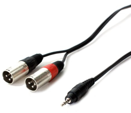1m 3.5mm Stereo Jack Plug to 2x XLR Male Splitter Cable/Lead - Laptop PC Mixer Amp - Loops