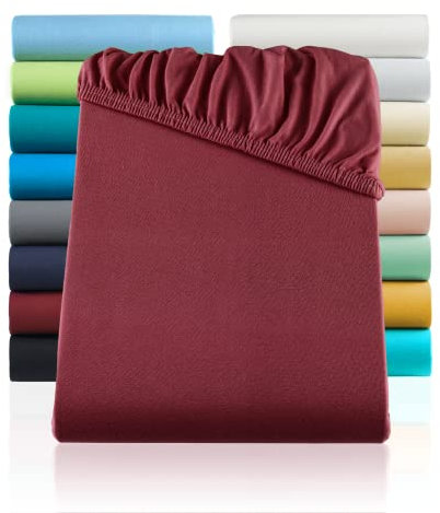 SHC by BaSaTex Jersey Spannbettlaken Bettlaken | Spannbetttuch Spannleintuch für Standardmatratzen aus 100% Baumwolle | 120x200 Farbe Bordeaux - Rot