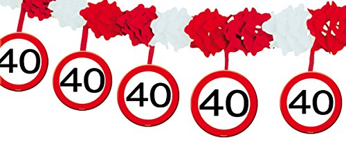 Girlande mit Zahl 40 Verkehrsschild, Länge 4m, Material Papier