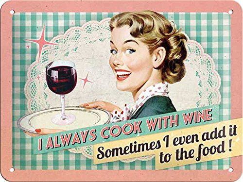 Nostalgic-Art Retro Blechschild, Cook With Wine – Nostalgie Geschenk-Idee, aus Metall, Vintage-Design mit Spruch, 15 x 20 cm