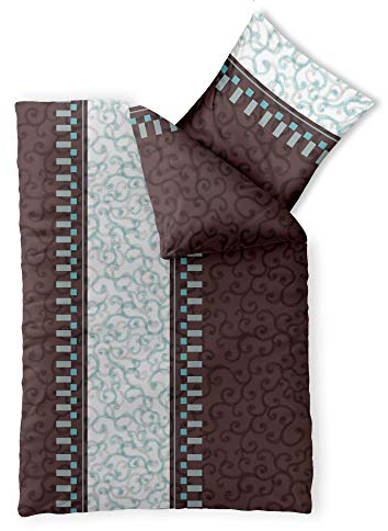 CelinaTex Fashion Bettwäsche 155x220 cm 2teilig Baumwolle, Bettgarnitur für Sommer und Winter, Ganzjährig, Bettbezug, Bettenset, Schöner Wohnen Jendra Ornamente Braun Weiß Türkis