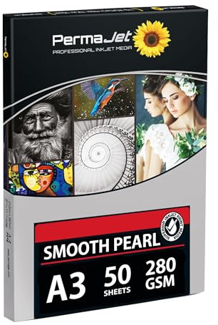 PermaJet Smooth Pearl 280gsm | A3 50 Sheets | Inkjet Semi-Gloss/Pearl Printer Photo Paper