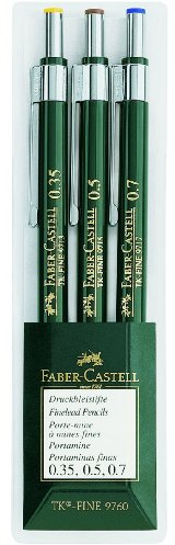 FABER-CASTELL 136030 - 3er Set Druckbleistifte TK-FINE 9760, Minenstärken: 0,35 mm; 0,5 mm + 0,7 mm, Härtegrad HB