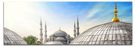 Paul Sinus Art Panoramabild auf Leinwand und Keilrahmen 150x50cm Istanbul Hagia Sophia Moschee Wolkenschleier
