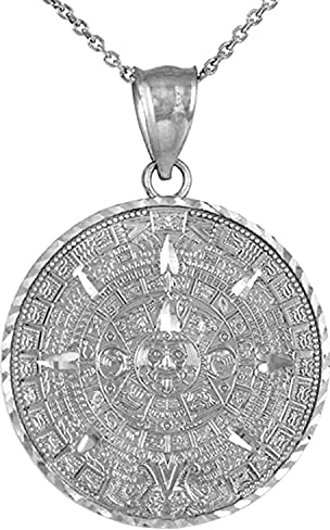 925er Serling-Silber runder Azteken-Maya-Kalender-Anhänger, Halskette mit Rolokette, Länge der Halskette wählbar, Metall, Nicht bekannt