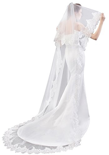 EllieHouse Kapelle Länge 2 Ebenen Pailletten Spitze Hochzeit Brautschleier für die Braut E74
