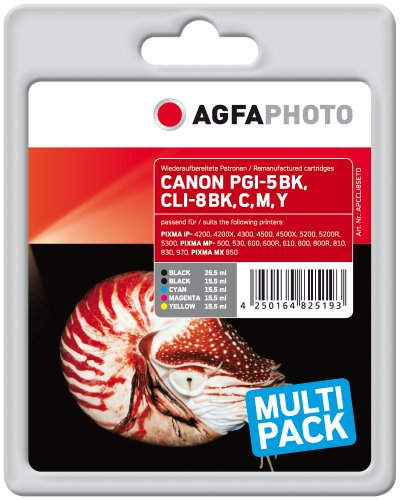 AgfaPhoto APCCLI8SETD MP800 mit Chip PGI-5 BK/CLI-8 BCMY Bonuspack Tintenpatrone für Canon