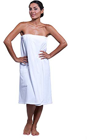 Boca Terry Damen Spa-Wickeltuch – 100% Baumwolle Spa, Dusche, Bad und Fitnessstudio Handtuch mit Druckknöpfen, Handtuch für Frauen, Weiß, Größe M/L