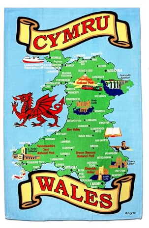 Elgate Welsh Wales Map Tea Towel Souvenir Gift Cymru Rhyl Cardiff Swansea Llandudno Snowdon Dragon