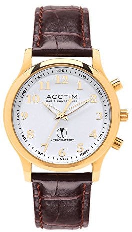 Acctim 60052 Oro Gold Finish Radio Controlled Watch on Brown Strap
