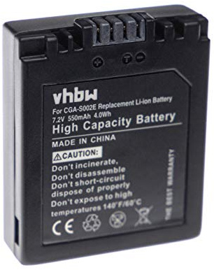 vhbw Akku kompatibel mit Panasonic Lumix DMC-FZ4 | DMC-FZ5, DMC-FZ3, DMC-FZ20 Kamera (550 mAh, 7,2 V, Li-Ion)