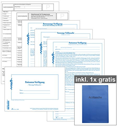 Patientenverfügung mit Betreuungsverfügung und Vorsorgevollmacht mit C5 Briefumschlag mit Aufdruck inklusive Arzttasche gratis