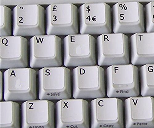 Qwerty Keys English UK Non Transparent WHITE Stickers with Black Letters - Suitable for ANY Keyboard