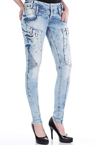 Cipo & Baxx Damen Denim Jeans – 98% Baumwolle, 2% Elasthan – Stretchhose mit perfektem Sitz (DE/NL/SE/PL, Bundweite & Schrittlänge, 26, 32, Iceblue WD216)