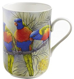 Maxwell & Williams PBD050 Tasse 330 ml rund – Birds of Australia – Bone China Porzellan bunt, Geschenkbox, Papagei-Motiv