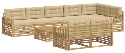 vidaXL Outdoor-Sofagarnitur mit Kissen 9 pcs Weiß und Beige Polyester, Gartenlounge, robuster Outdoor-Sofa, modulares Möbel für Terrasse, Sitzbereich und Gemütlichkeit