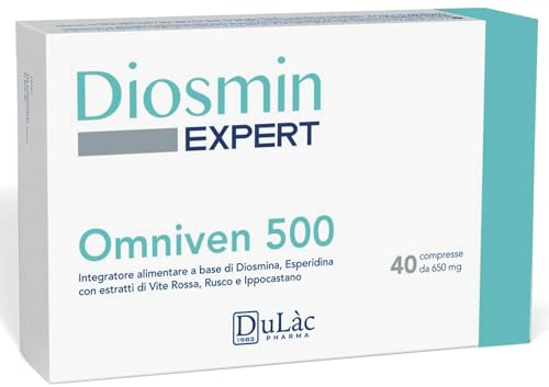 DuLàc, Omniven 500 40 Compresse da 650 mg, Integratore Alimentare per Circolazione, Gambe Gonfie e Pesanti, con Diosmina ed Esperidina, Ideale per Microcircolo e Capillari Fragili, Made in Italy
