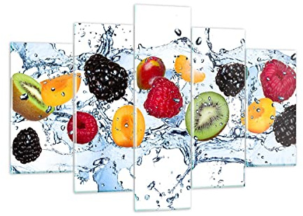 ARTTOR Mehrteilige Bilder auf Glas 150x100cm Glasbild Wasser Früchte frisch Essen Groß XXL Wanddeko Schlafzimmer Küche Set 5 teilige Wandbilder Dekoration Wohnzimmer Modern Wand Art GEA150x100-2675